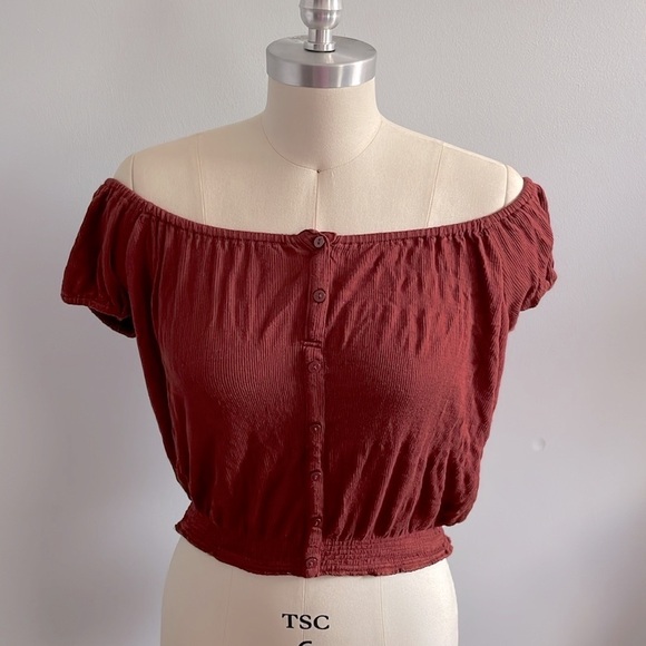 Aeropostale Crop Top Button Down- Rust- Size Medium- Peasant Boho Festival - Picture 1 of 7